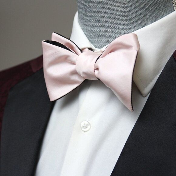 Men's bow tie Silk Pink Black Reversible Self - tied Bow tie Gift Box - Picture 7 of 13